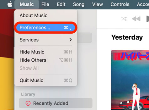 preferencias de la aplicación apple music